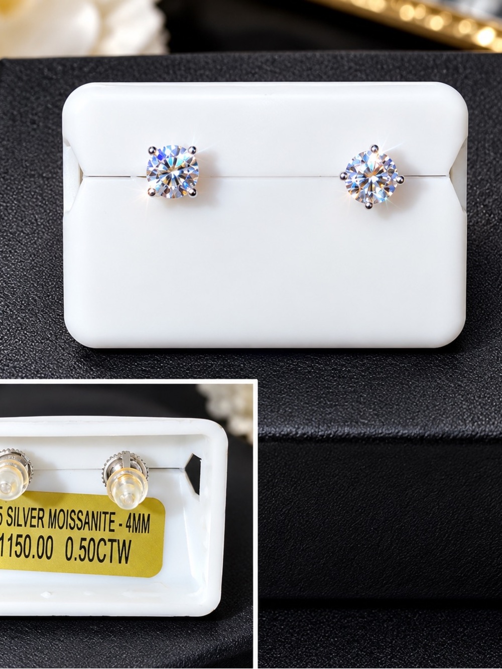 Live Show Classic .925 Silver .50 CTW Moissanite Stud Earrings - White